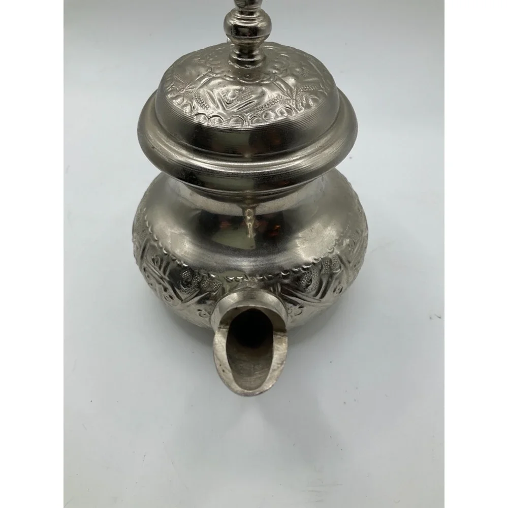 Vintage Moroccan Small‎ Teapot handcrafted hammered ornate Diamant Blanc Stamped